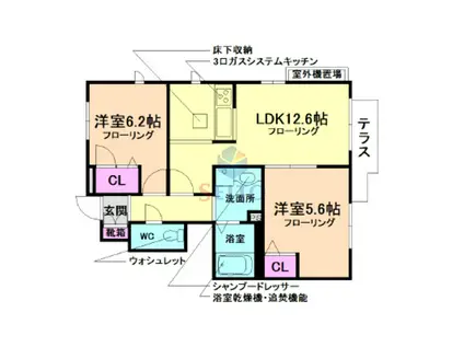 プリムベール豊中 2号館B棟(2LDK/1階)の間取り写真