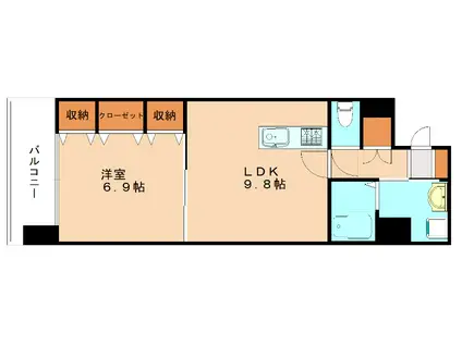 ラクーレV片野(1LDK/6階)の間取り写真