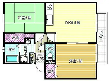 サンビレッジオクノA棟(2LDK/1階)の間取り写真