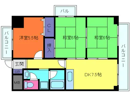イトーピア灘KITANO(3DK/4階)の間取り写真