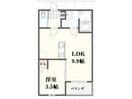 フェリーチェ浜の宮公園(1LDK/2階)の間取り写真