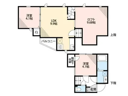 CB博多カルネII(1LDK/2階)の間取り写真