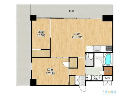 プレジオ宝塚ASIAN(2LDK/4階)の間取り写真