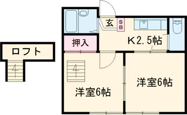 北浜町アパート(2K/1階)の間取り写真