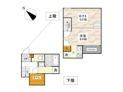 ADCパピーズ新南部(1K/1階)の間取り写真