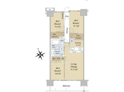 ミッドガーデンシティ ザ・タワー&ヴィラ(3LDK/20階)の間取り写真