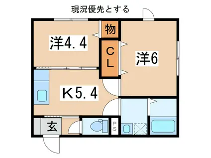 サンテラス松が岬B(2K/1階)の間取り写真