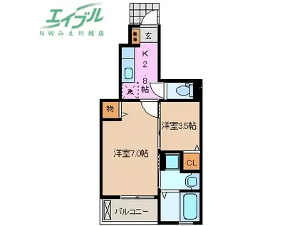 ユングランス II(1K/1階)の間取り写真