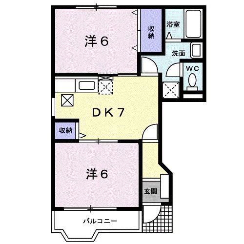 プリムヴェルI(2DK/1階)の間取り写真