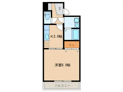 鴨江レジデンス(1K/4階)の間取り写真