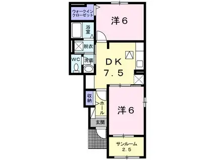 エレガント ヴェルスIII A(2DK/1階)の間取り写真