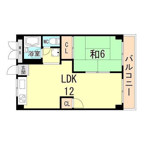 高取台ハイツ(1LDK/4階)の間取り写真