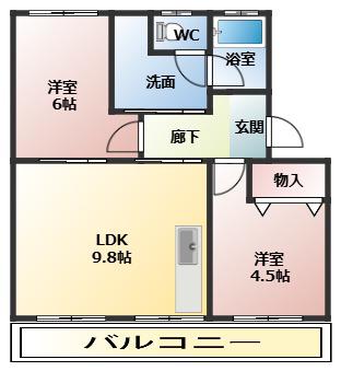 シルエ柏原(2LDK/1階)の間取り写真