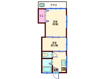 堀切ハイツ(2K/1階)の間取り写真