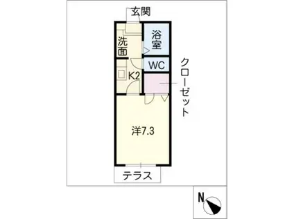 クレイドル寺山下C(1K/1階)の間取り写真