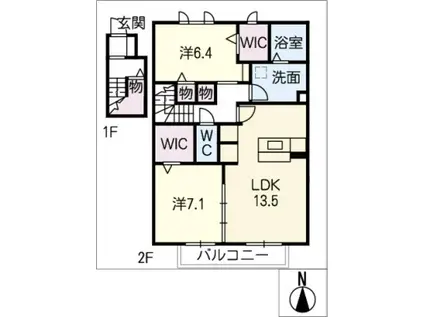 ソシア・ミズノ(2LDK/2階)の間取り写真