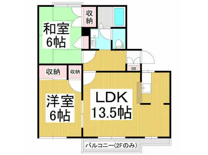 タウニーニューホワイト(2LDK/2階)の間取り写真