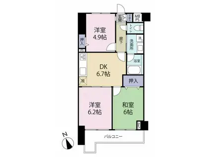 ベルメゾン東戸塚(3DK/2階)の間取り写真