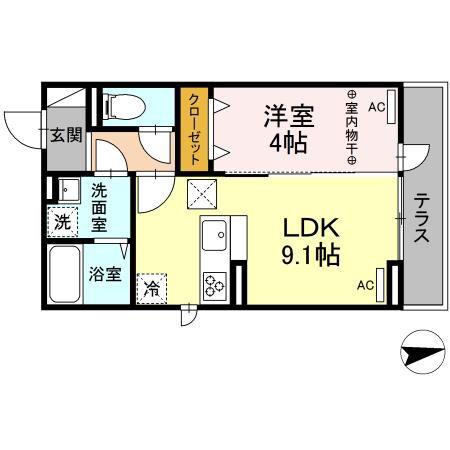 D-ROOM蒲町(1LDK/1階)の間取り写真