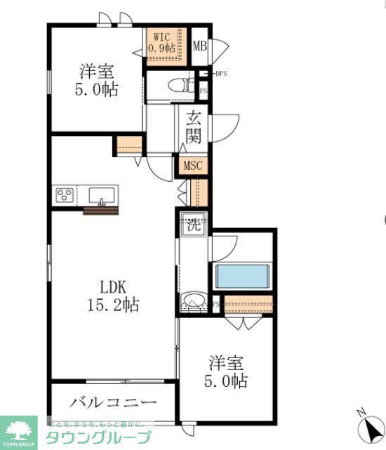 生田1丁目メゾン(2LDK/2階)の間取り写真