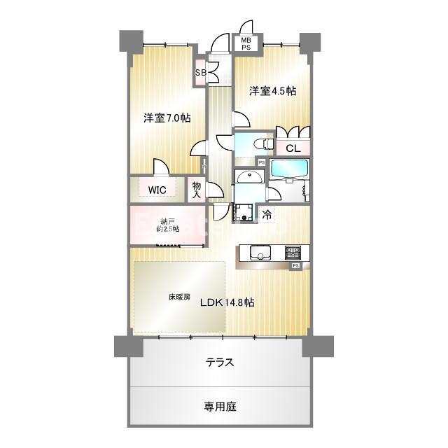 ワコーレKOBE新長田パークビスタ(2SLDK/1階)の間取り写真