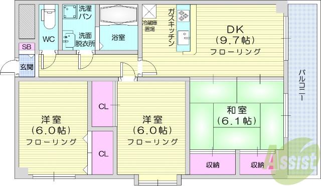 プリエ白鳥(3DK/4階)の間取り写真