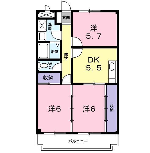 フィオーレヤマダ(3DK/3階)の間取り写真