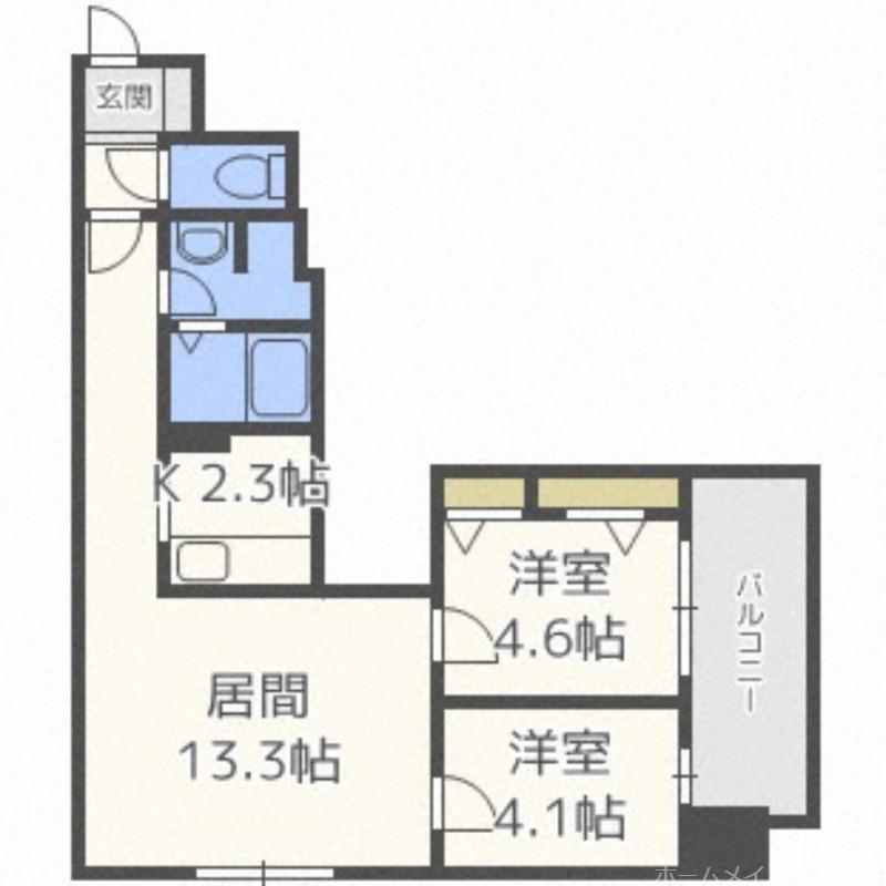 ビブレス月寒中央ステーション(2LDK/4階)の間取り写真