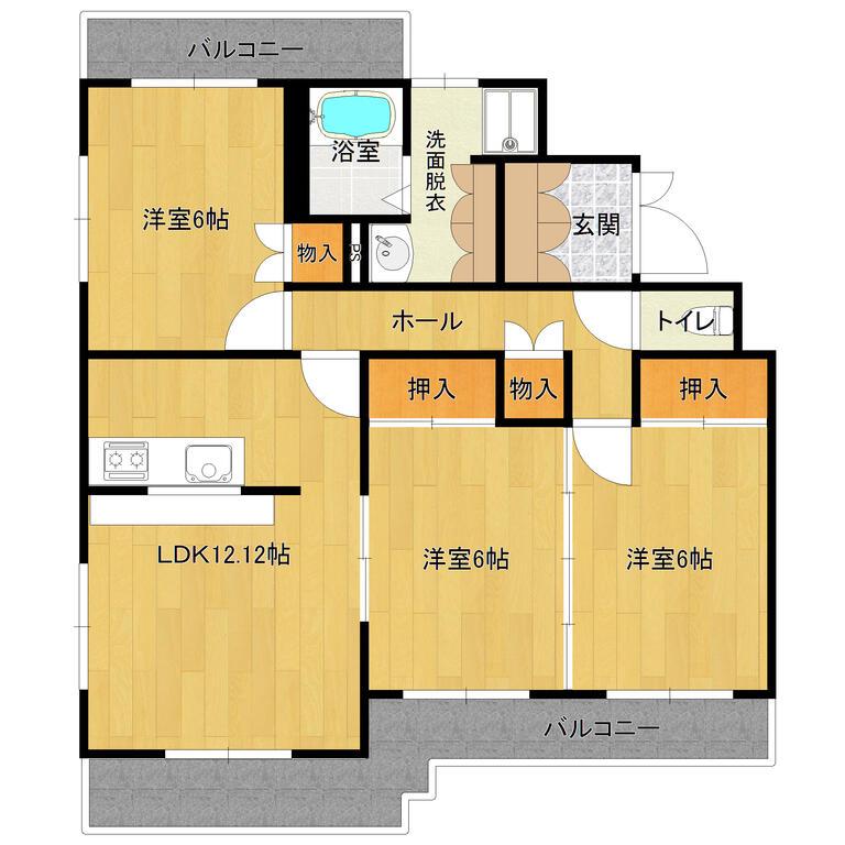 サンハイム北斗(3LDK/3階)の間取り写真