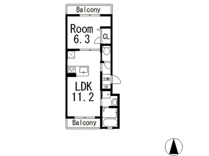 リバーサイド桂(1LDK/2階)の間取り写真
