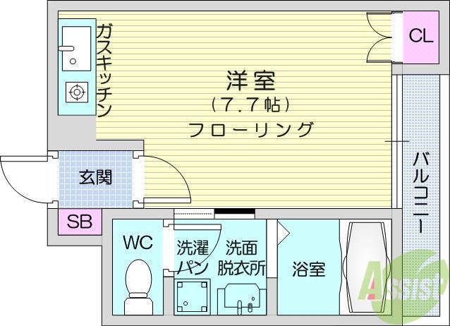 エクセルコート柏木(ワンルーム/2階)の間取り写真