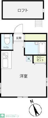 アップルコート(ワンルーム/2階)の間取り写真