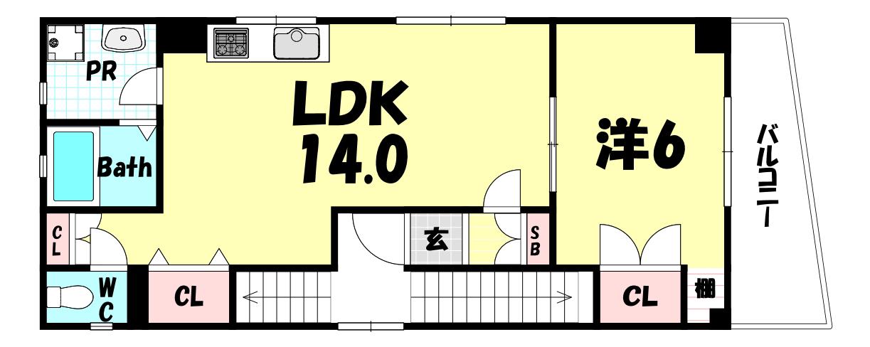フォルム坂口通(1LDK/2階)の間取り写真