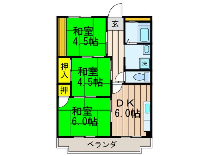マンション長沢(3DK/4階)の間取り写真