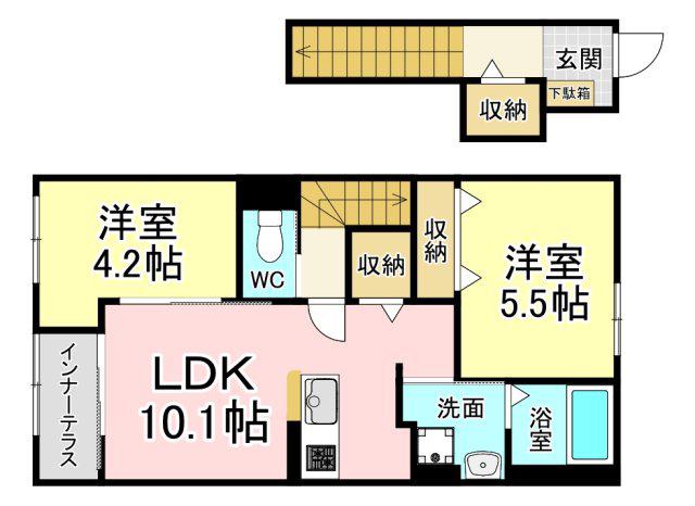 シャルマン・東鳴水(2LDK/2階)の間取り写真