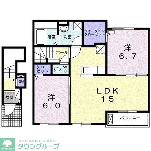 カーサ・ジーノII(2LDK/2階)の間取り写真