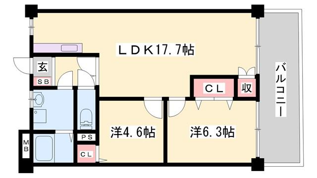 ブエナビスタ姫路(2LDK/2階)の間取り写真