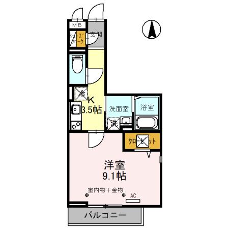 アンリシール瀬崎(1K/1階)の間取り写真