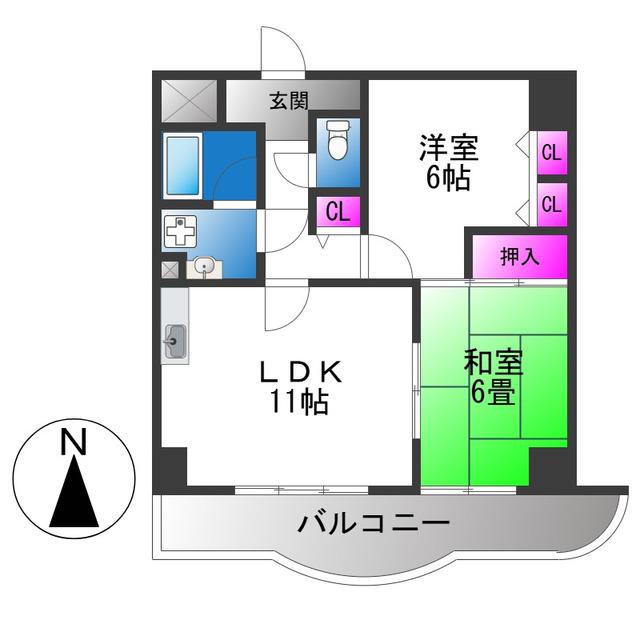 フローリッシュ北田(2LDK/7階)の間取り写真