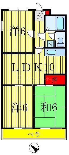 武蔵野レジデンス(3LDK/1階)の間取り写真