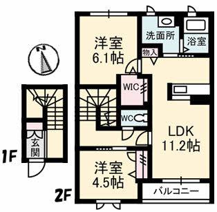 フェリーチェ中畝(2LDK/2階)の間取り写真