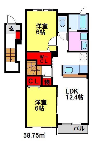 ラフレシールベルメゾン(2LDK/2階)の間取り写真