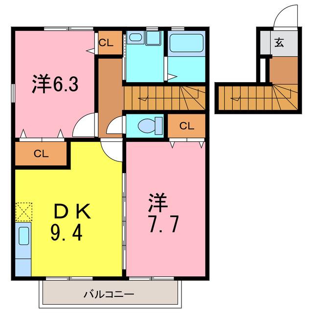 グリーンハット B棟(2DK/2階)の間取り写真