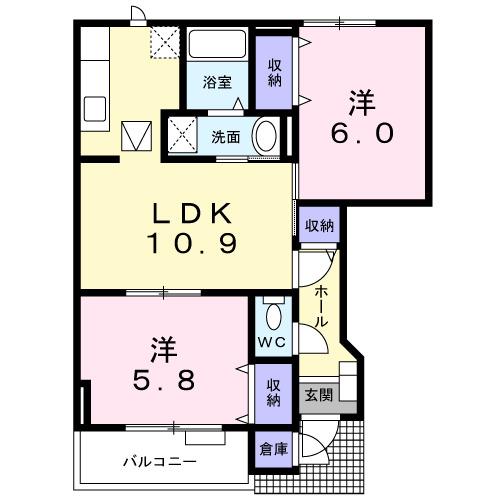 プリムヴェール A(2LDK/1階)の間取り写真