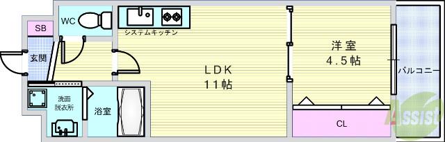 グランツ石橋(1LDK/1階)の間取り写真
