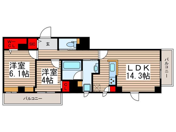 ジャルダン デ グリシーヌ(2LDK/5階)の間取り写真