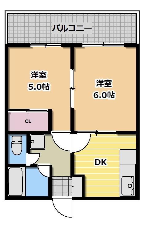 前田ハイツ神祇官(2DK/1階)の間取り写真