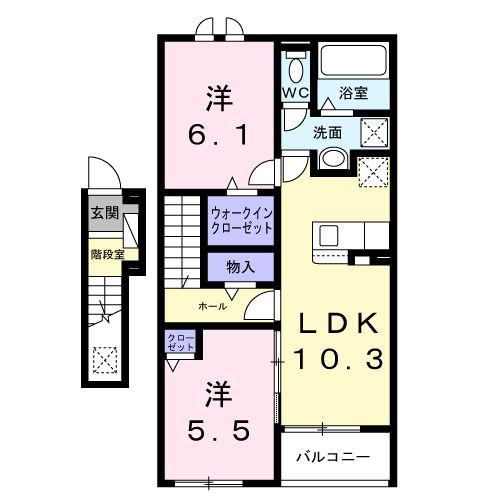 ノール・ボヌール(2LDK/2階)の間取り写真
