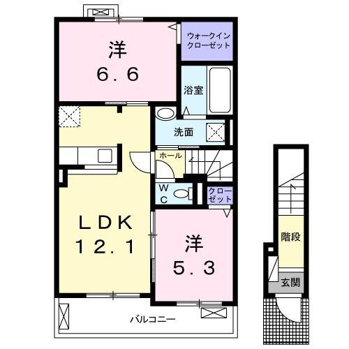プラシード・今伊勢(2LDK/2階)の間取り写真