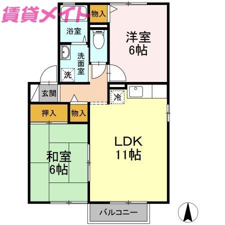 ドエルコンフォート C(2LDK/2階)の間取り写真